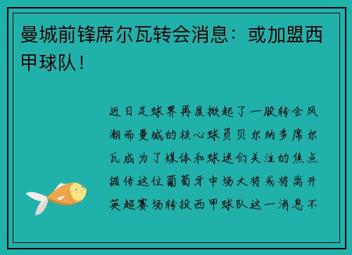 曼城前锋席尔瓦转会消息:或加盟西甲球队!