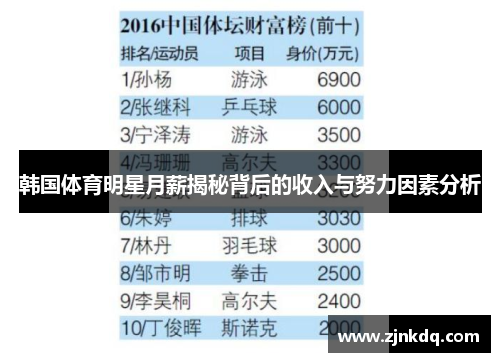 韩国体育明星月薪揭秘背后的收入与努力因素分析
